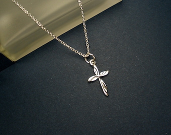 Delicate Sterling Silver Swirl Cross Pendant Necklace: Christian Jewelry Gift for Christmas