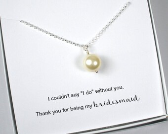 Pearl Bridesmaid Necklace Gift | sterling silver, luxury designer brand crystal pearl, matron and maid of honor jewelry, thank you gift idea