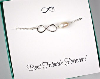 Infinity Friendship Bracelet | Best Friend Forever | Best Friend Birthday Gift | Friendship Jewelry, Infinity Pearl Bracelet Sterling Silver