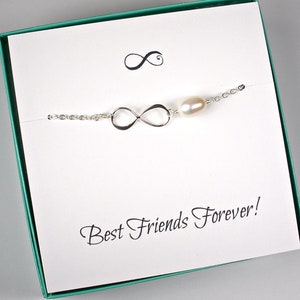 Infinity Friendship Bracelet Best Friend Forever Best Friend Birthday Gift Friendship Jewelry, Infinity Pearl Bracelet Sterling Silver image 1