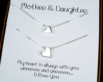 Mother Daughter Necklace Gift | Mom Daughter Sets | Mom Daughter Christmas | Mom Daughter Jewelry | Heart Sterling Silver | Made in USA