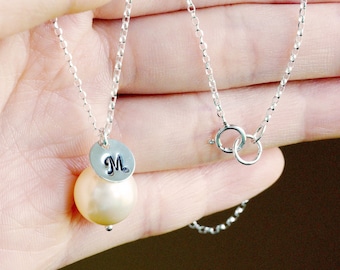 Single Pearl Necklace | Pearl Initial Necklace | Personalized Pearl | One Pearl | Simple | Pearl Bridesmaid | Pearl Drop | Sterling Silver