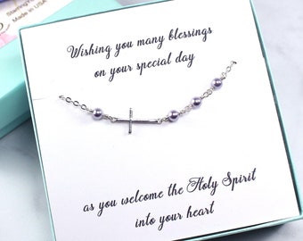 Confirmation Gift Cross Bracelet Sterling Silver, Ready to Gift, Purple  Pearl, First Communion Gift for Girl, Christian Gift Women