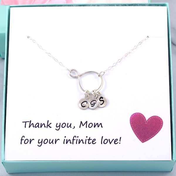 Personalized initial necklace for Mom, sterling silver, customizable kids' letter name charms, infinity pendant, birthday, Mother's Day gift