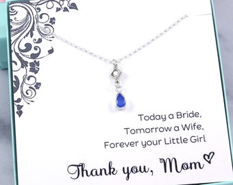 Mother Gift from Bride | Mother Gift from Groom | Sterling Silver Gemstone Necklace | Available in Aquamarine, Amethyst, Peridot, Garnet