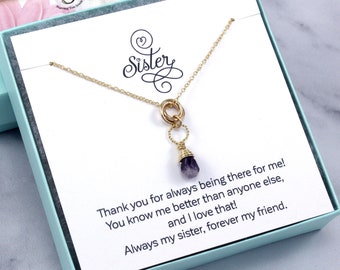 Gold Sister Necklace | Unique Sister Gift | Amethyst | Sister Birthday | Sister in Law Gift | Sister Wedding, Big Sister, Little Sister Gift