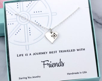 Gift for Friend | Best Friend Compass Necklace | Unique Friendship Gifts | Best Friend Birthday Gift | Heart Compass, Sterling Silver