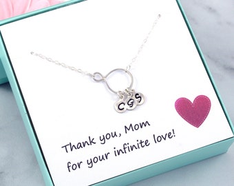 Personalized Mom Gifts | Initial Mom Necklace | Mom Necklace with Kids Initials | Mom Birthday, Christmas Gift, Sterling Silver, Made in USA