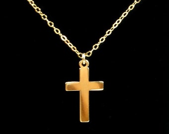 Cross Necklace 14k Gold Filled, Cross Necklace for Men and Women, Simple Cross Pendant, First Communion Jewelry, Christian Confirmation Gift