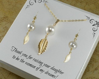 Mother of the Bride | Mother of the Groom Jewelry | Bridal Party Gifts | Pearl Drop | Pearl Leaf | Gold Filled, Sterling Silver, Made in USA