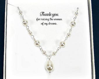 Mother of the Bride Gift: Pearl Necklace | mother of groom jewelry, elegant classic pearl necklace, wedding party gift, thank you mom gift