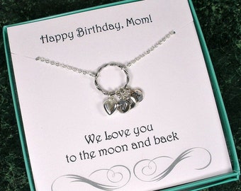 Mom Birthday: Personalized Initial Necklace Sterling Silver, Ready to Gift, Heart Charm, Ring Circle, Custom Letter, Mother in Law Birthday