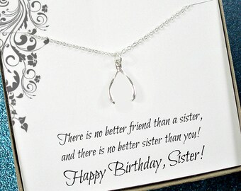 Sister Birthday Gift | Birthday Gift for Sister | Sister Necklace | Unique Sister Gifts | Big Sister Gift, Sterling Silver Wishbone Necklace