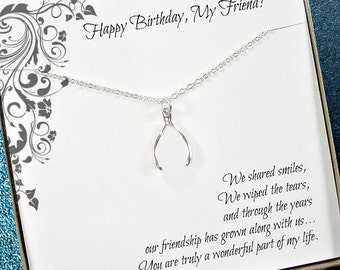 Best Friend Birthday Gift | Friendship Necklace | Message Jewelry | Wishbone, Good Luck Jewelry | Sterling Silver, Made in USA