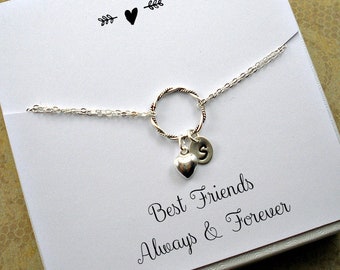 Best Friend Bracelet | Best Friend Forever Gift | Friendship Gift | Heart Initial Bracelet | Sterling Silver | Ready to Gift | Made in USA