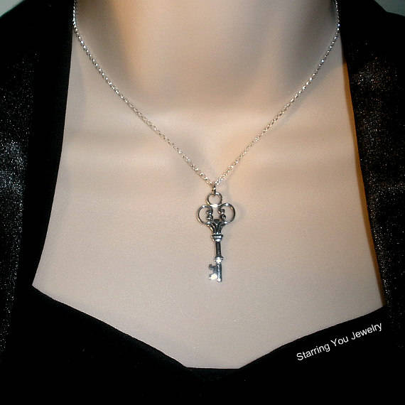 Sterling Silver Key Necklace Skeleton 
