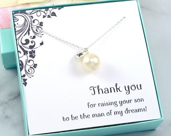 Mother Gift from Groom | Initial Pearl Necklace | Sterling Silver | Single Pearl | Mother Gift from Bride | Bridal Party Gift for Mothers