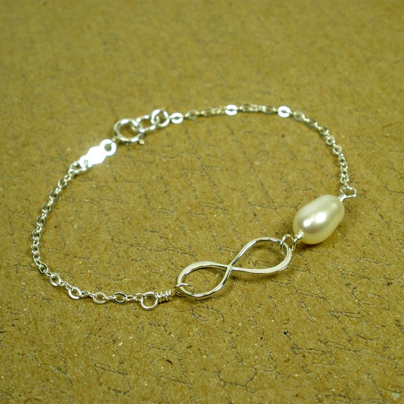 Infinity Friendship Bracelet Best Friend Forever Best Friend Birthday Gift Friendship Jewelry, Infinity Pearl Bracelet Sterling Silver image 2