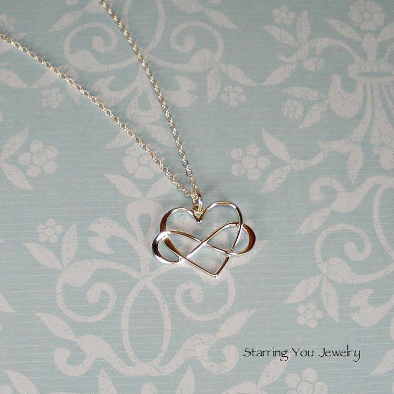 Mom Birthday Infinity Heart Necklace Gift sterling silver, unique charm, minimal love pendant, mother in law bday present, handmade in USA image 3