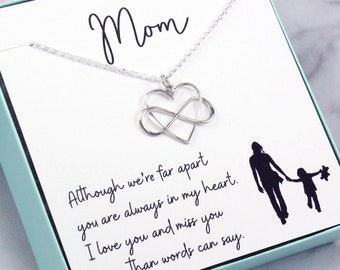 Long Distance Mom Gift: infinity heart necklace for mom from daughter, jewelry from son, sterling silver, holiday Christmas gift for mothers