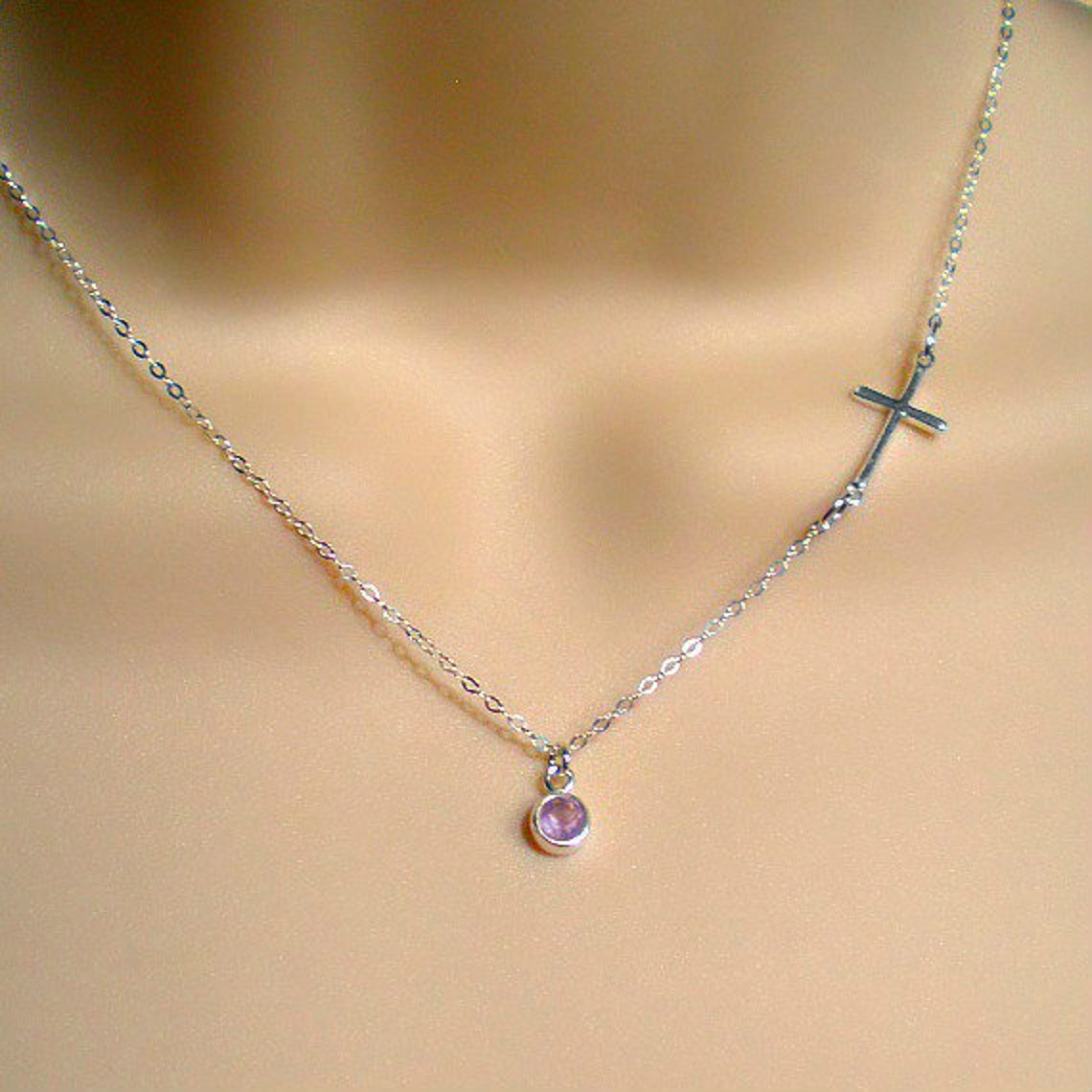 Sideways Cross Necklace Sterling Silver Cross Necklace Etsy