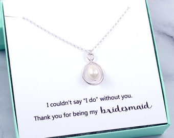 Pearl Bridesmaid Necklace | Wedding Party Gifts with Thank You Card | Maid of Honor Gift | Freshwater Pearl | Sterling Silver | Made in USA