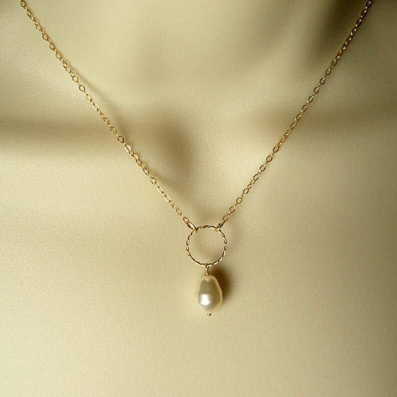 Bridesmaid Necklace Gift 14k gold filled, designer brand crystal pearl, maid/matron of honor, thank you set, circle charm, modern classic image 2