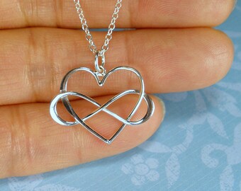 Infinity heart necklace sterling silver to symbolize eternal endless love for self, sister, best friend, daughter, mom, wife or girlfriend