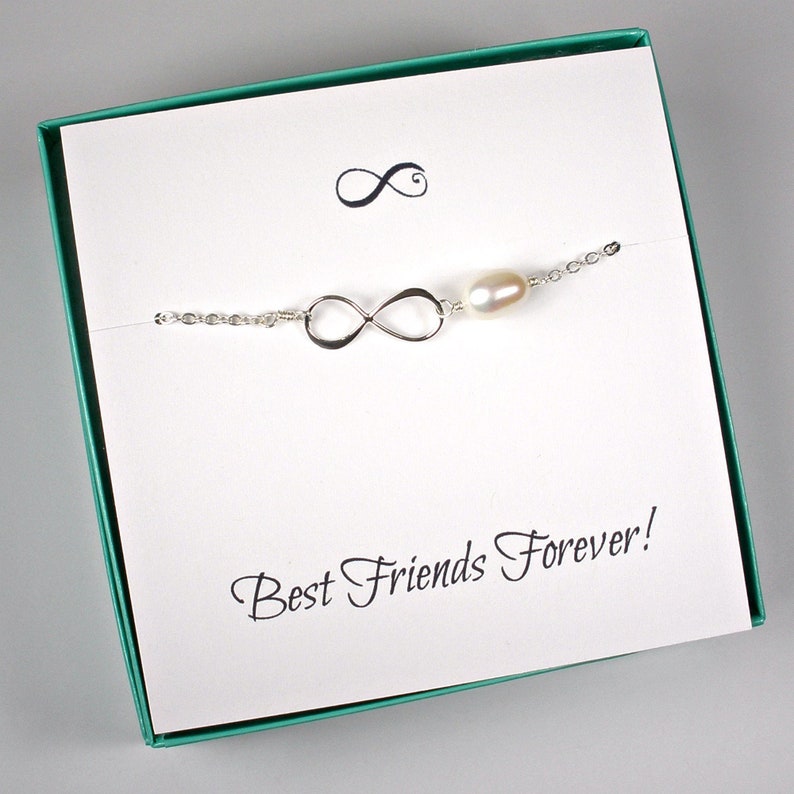 Infinity Friendship Bracelet Best Friend Forever Best Friend Birthday Gift Friendship Jewelry, Infinity Pearl Bracelet Sterling Silver image 1