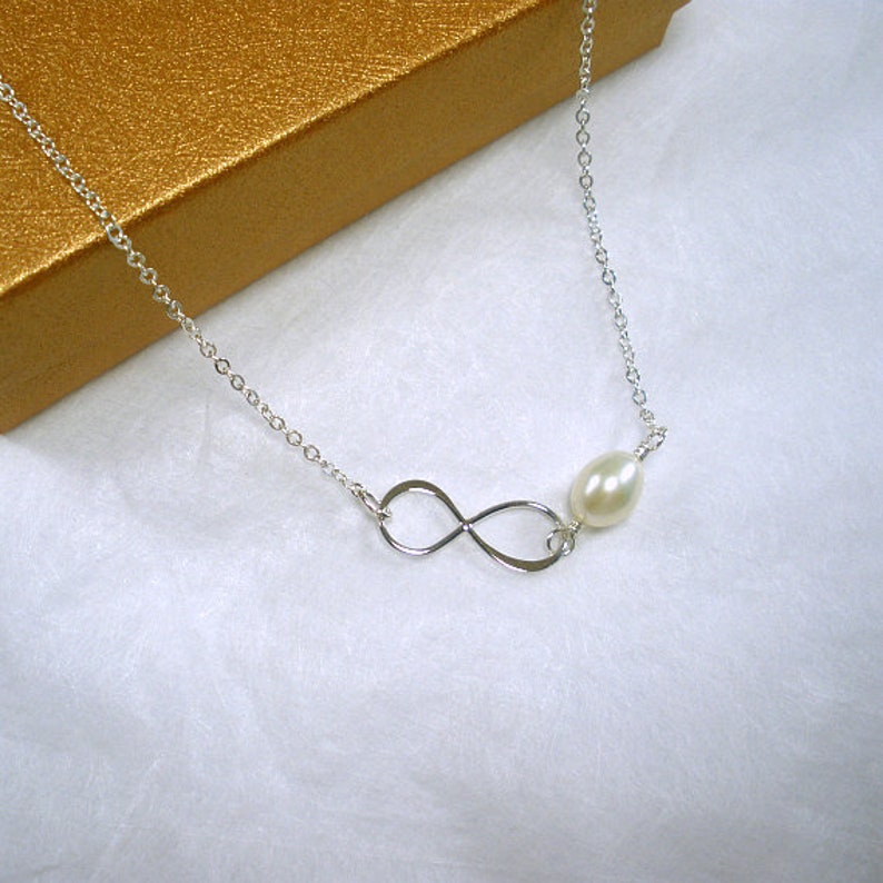 Infinity Pearl Necklace Infinity Jewelry Gift for Mom, Sister, Friend In Law Wedding Gift Daughter Wedding Gift Sterling Silver image 8
