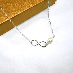 Infinity Pearl Necklace Infinity Jewelry Gift for Mom, Sister, Friend In Law Wedding Gift Daughter Wedding Gift Sterling Silver image 2
