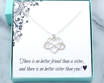 Sister Gift: Infinity heart necklace sterling silver for big sis, little sis, best friend, birthday, graduation. Ready to gift, ships fast!