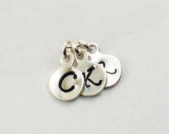 Add-on Option for our Jewelry: Small custom initial charm, hand stamped personalized initial pendant for necklace & bracelet sterling silver