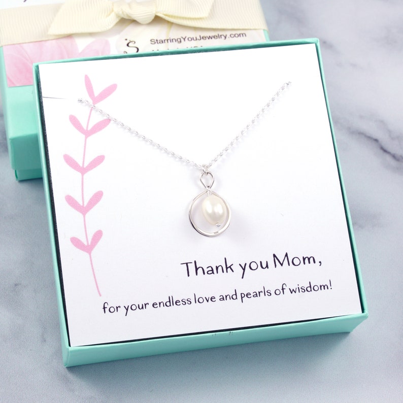 Mom Necklace Mom Gift from Daughter, Gift from Son Ready to Gift One Pearl Freshwater Pearl Infinity Pendant Sterling Silver Jewelry image 1
