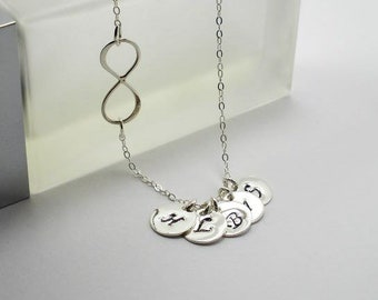 Sterling Silver Initial Necklace | Infinity Initial | Sideways | Personalized Infinity | Kids Initials, Family Initial Necklace, Mom Gift