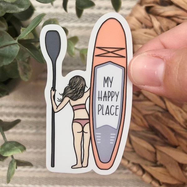 Paddle Boarding Sticker- My Happy Place- Paddle Board Decal- Sup- Beach sticker- Go Paddle- Stand Up Paddle Sticker- Gift- Outdoor Adventure