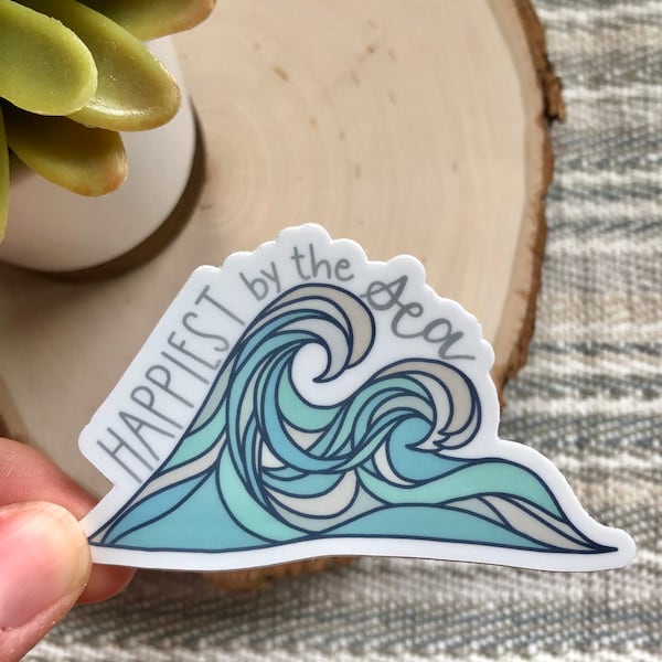 Happiest by the sea- Florida Sticker- FL- beach life- beach bum- ocean sticker- Salty- Beach decal- waves-  sunset- car decal- Vinyl