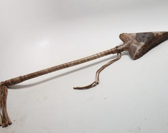 Vintage Native American Rattle - 10 Inches - Ceremonial Rattle - Shaman Ritual - Indian Rattle - Indian Souvenir - Day of the Dead Motif