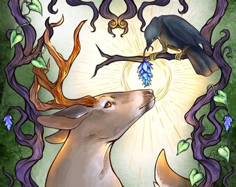 The Deer and Raven Print
