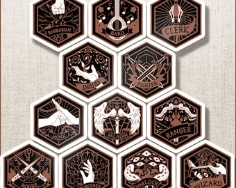 TTRPG Class Stickers! Tabletop Roleplay Game Stickers, Bard, Barbarian, Cleric, Druid, Fighter, Monk, Paladin, Ranger, Rogue,  Warlock