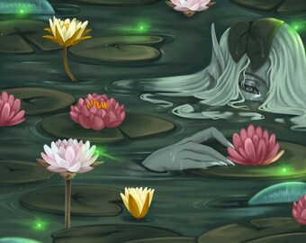 Mermaid In The Lily Pond Print
