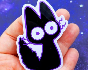 Startled Black Cat Sticker, Purple Outline, 3" Vinyl Decal