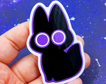 Big Orb Eye Cat Sticker, Purple and Black, Indoor/Outdoor Vinyl