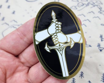 Knight's Love Vinyl Sticker: Gold Paragon Sword, Indoor/Outdoor 3"