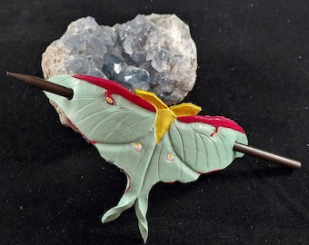 Luna Moth Leather Hair Pin