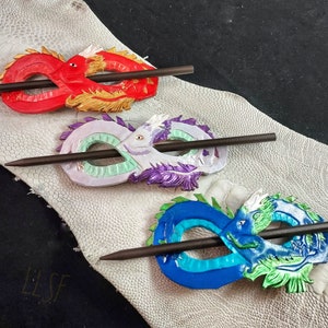 Asian Chinese Dragon Leather Hair Pin