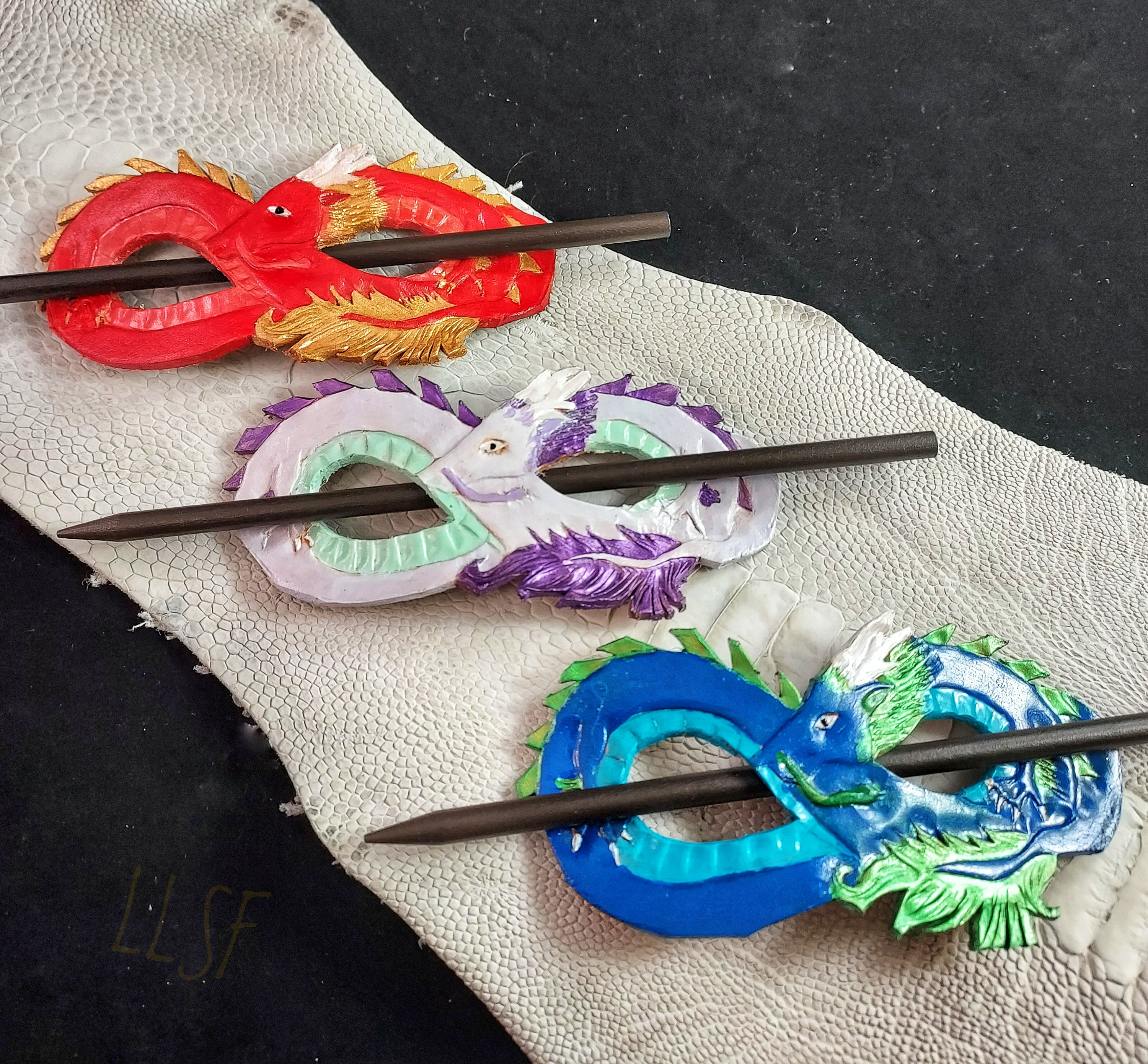 Asian Chinese Dragon Leather Hair Pin - Etsy display picture 3