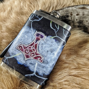 Thor&#39;s Hammer Mjolnir Leather Wrapped Flask
