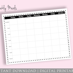 Calendar Weekly Meals Blank Printable Digital Files Desk - Etsy