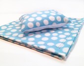 3 Pc. Fleece Blanket, Pillow & Lovey Set - Baby / Toddler - Blue w/ White Big Dot